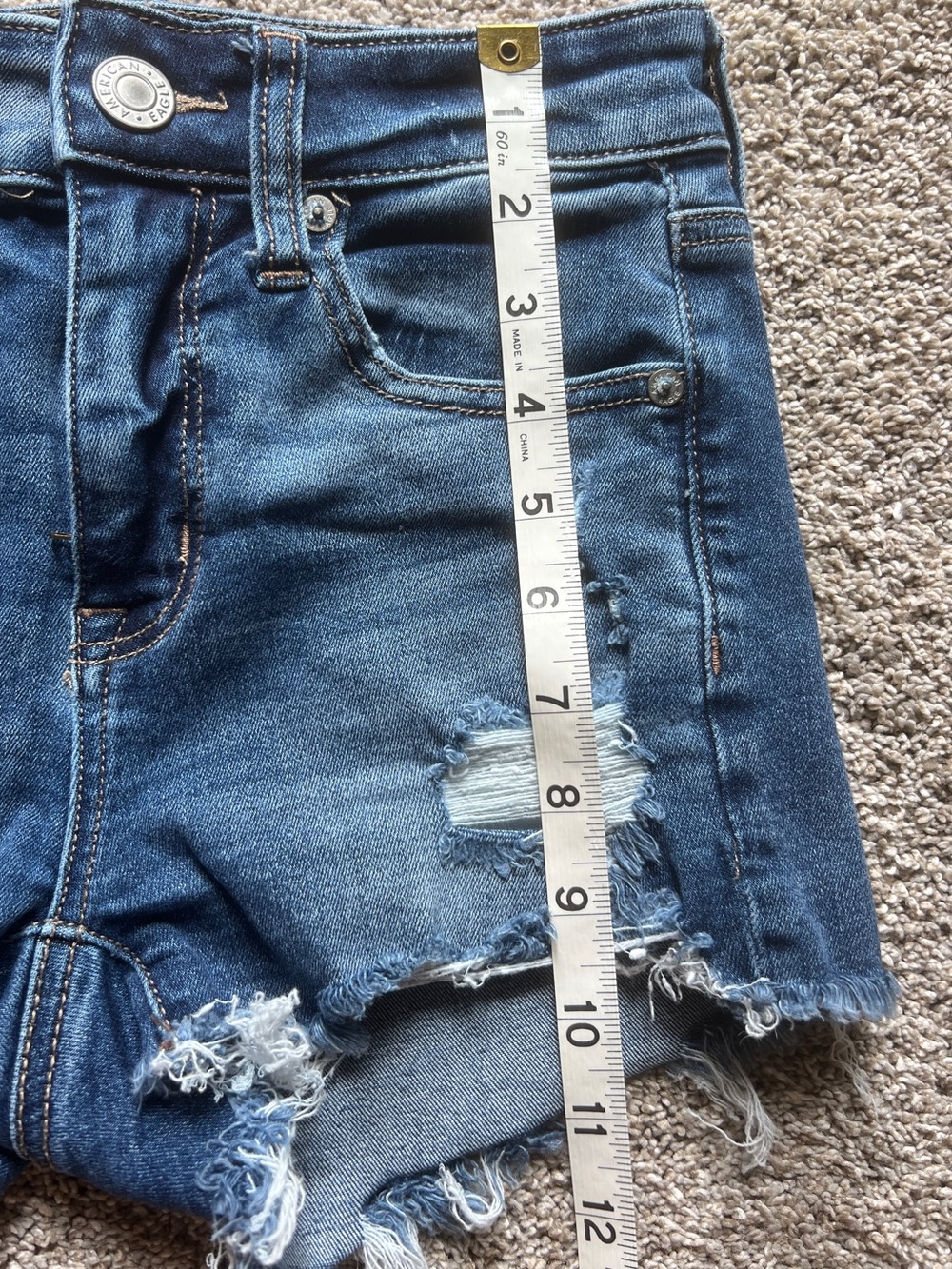 American Eagle Outfitters Hi-Rise Shortie Shorts Women’s 0 Dark Blue Denim Wash - Picture 8 of 10
